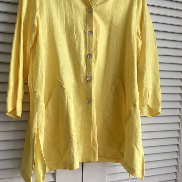 New Multiples Sz XL Bright Yellow 100% Linen A-Line Lagenlook Relaxed Chic - Picture 10 of 15